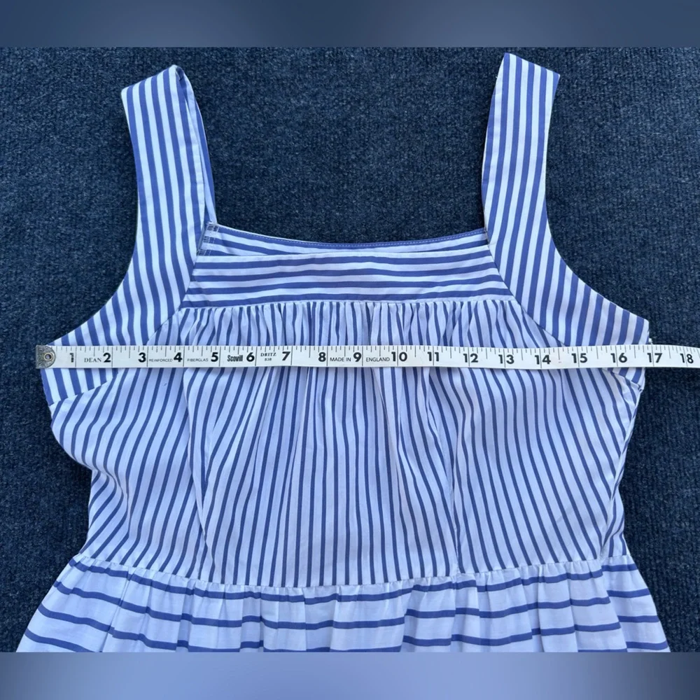 CK Bradley Blue White Striped Tiered Maxi Dress
Pockets Pompoms Medium flaw - Picture 7 of 15